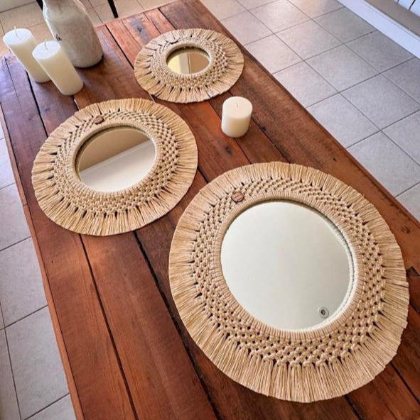Miroirs Macramé Artisanaux – Ensemble Bohème & Élégant