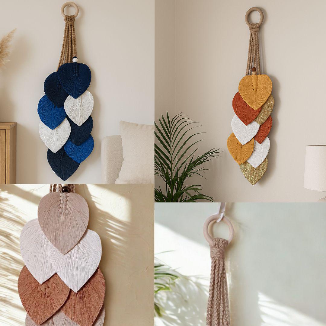 Suspension murale macramé en jute, coton et bois – fait main au Maroc par Zaynah