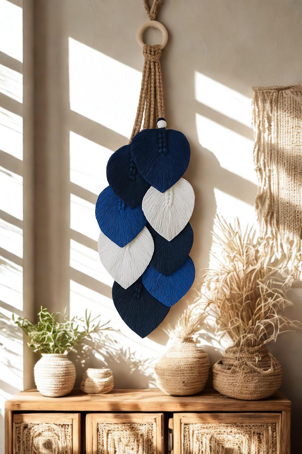 Suspension murale macramé en jute, coton et bois – fait main au Maroc par Zaynah