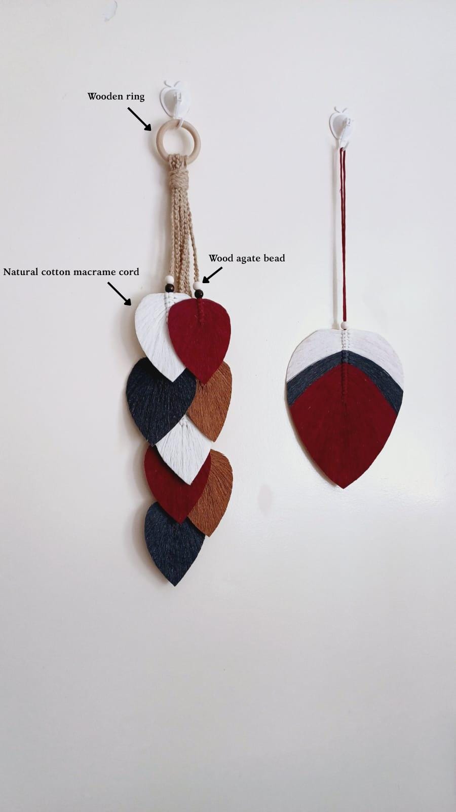 "Suspension murale feuille macramé artisanale – coton naturel et perle en bois, par Zaynah Maroc"