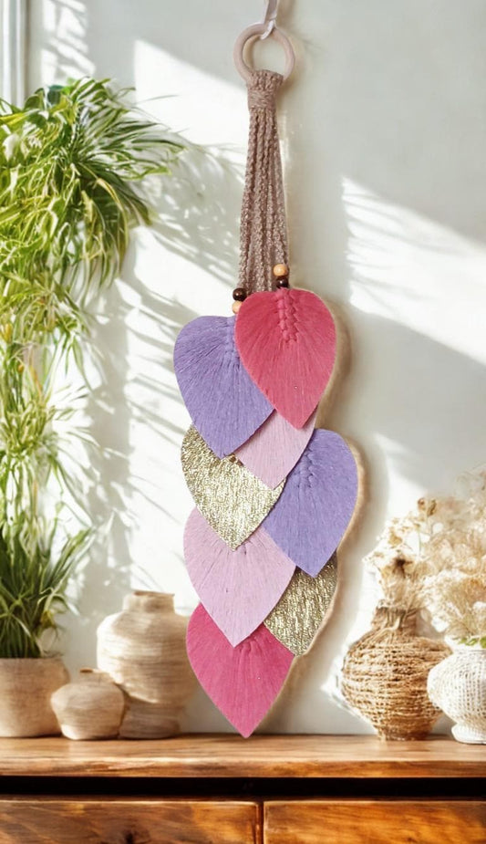 Suspension murale macramé en jute, coton et bois – fait main au Maroc par Zaynah