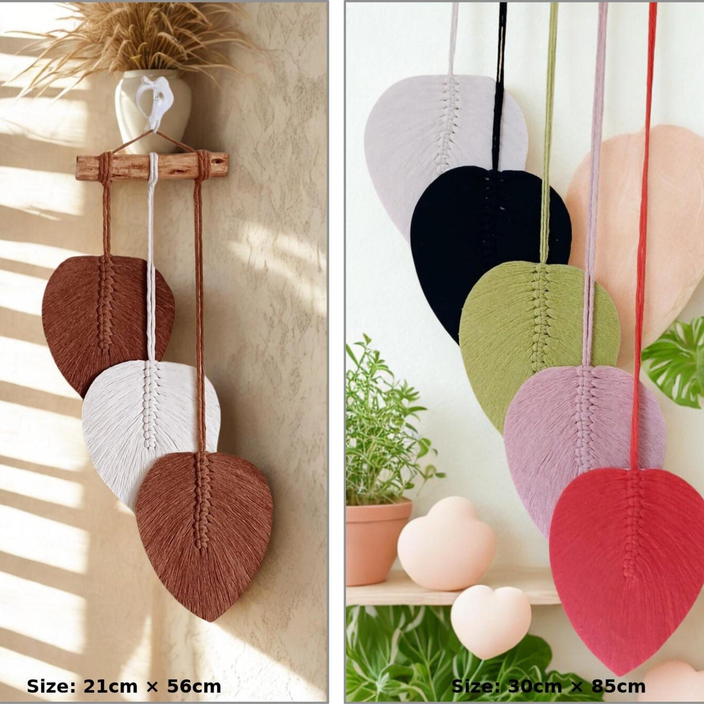 Feuille macramé murale artisanale – déco naturelle faite main au Maroc par Zaynah

