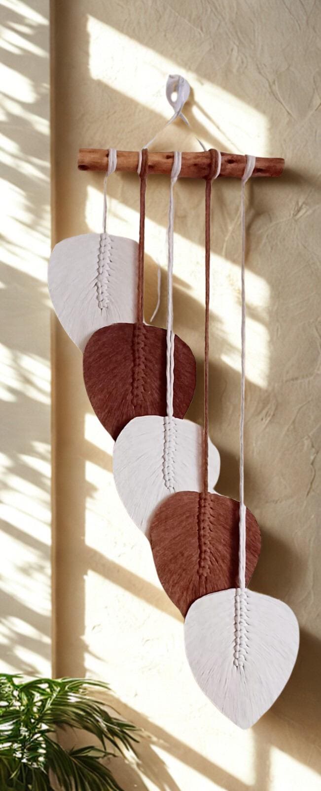 Feuille macramé murale artisanale – déco naturelle faite main au Maroc par Zaynah

